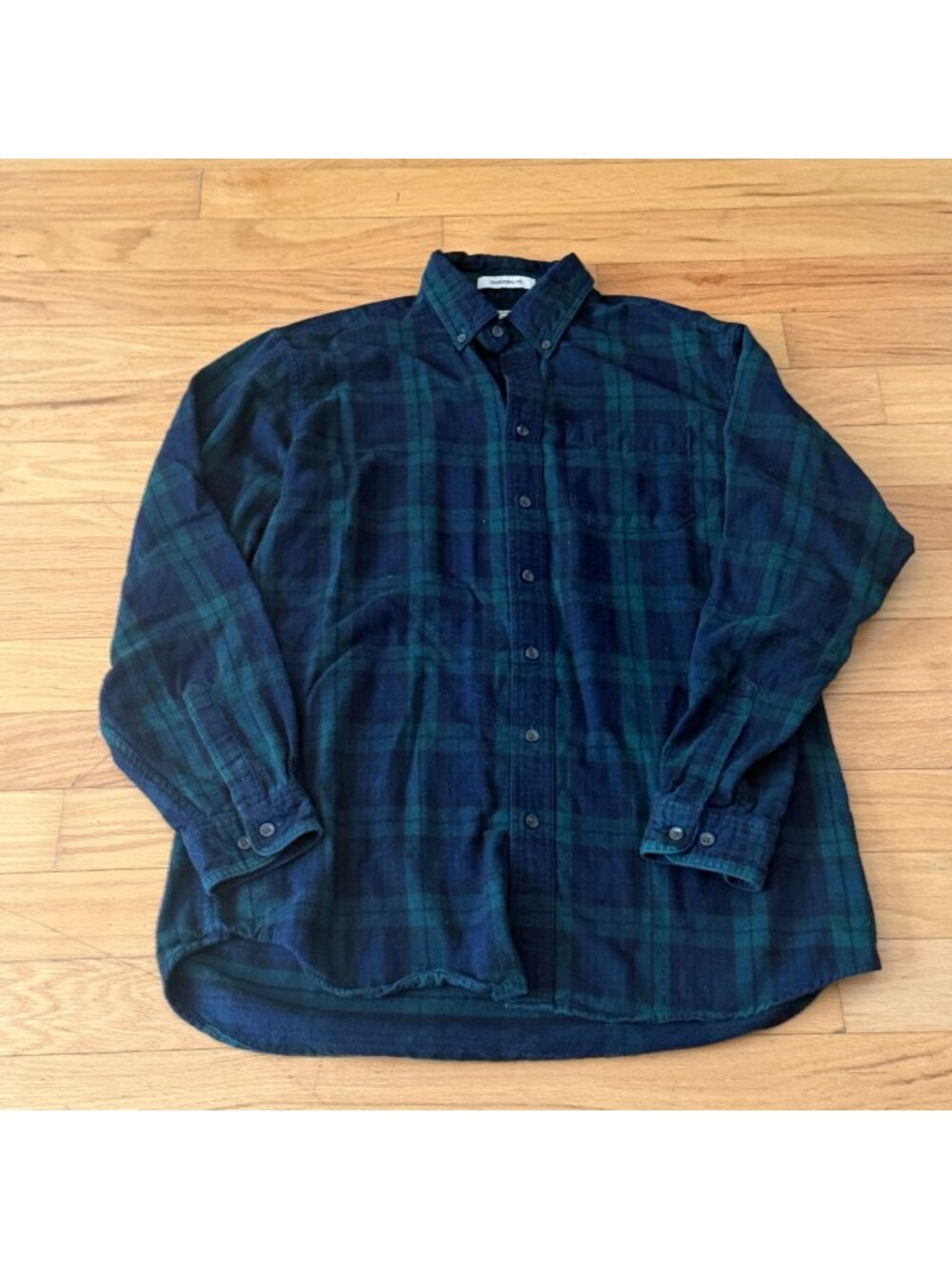 LL Bean Vtg Traditional Large/Tall Fit Blue/Green Plaid Check Long Sleeve Button